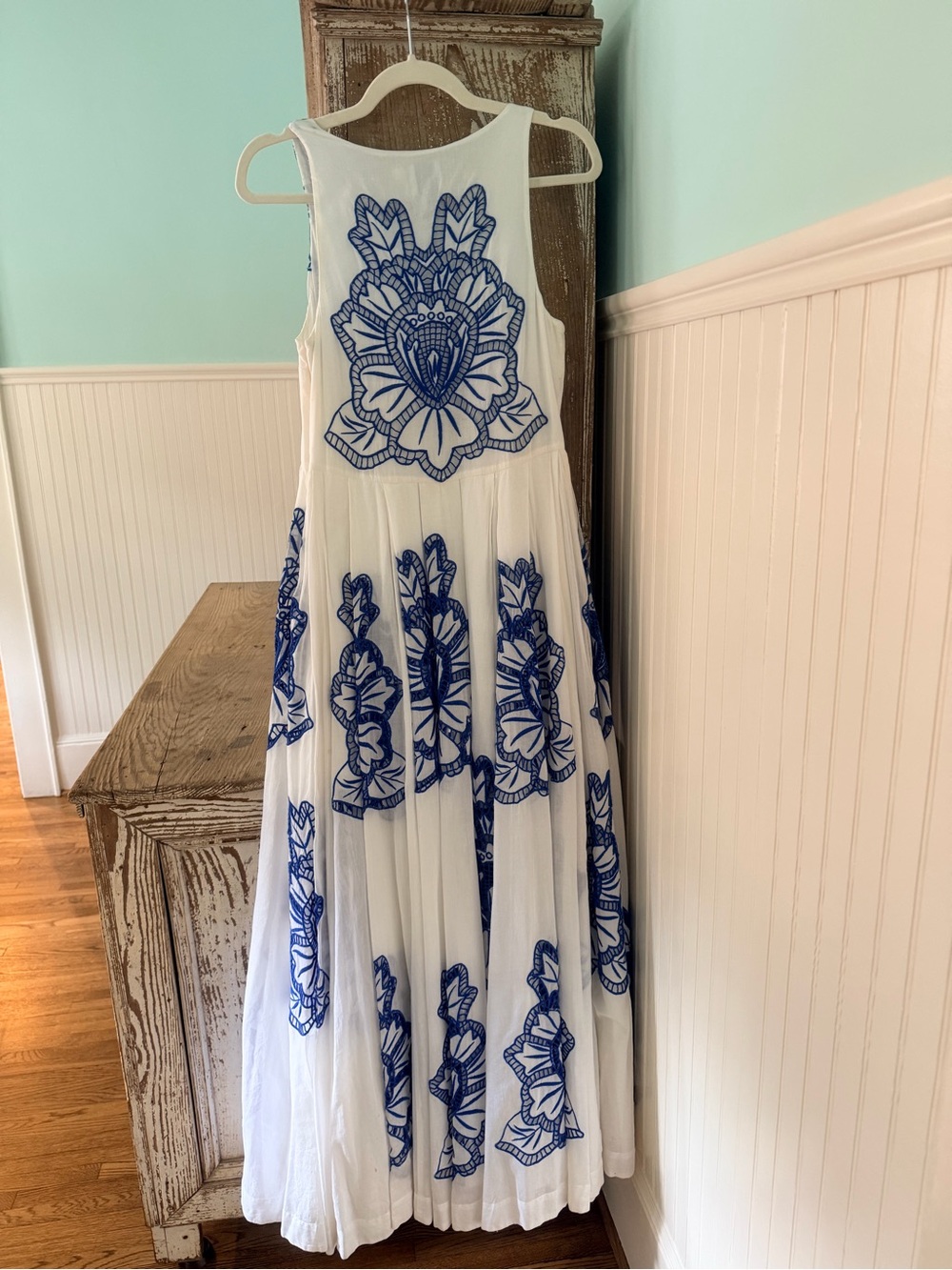 HD in Paris Maxi Dress White with Blue Floral Embroidery - Elegant Summer Dress - Picture 2 of 5